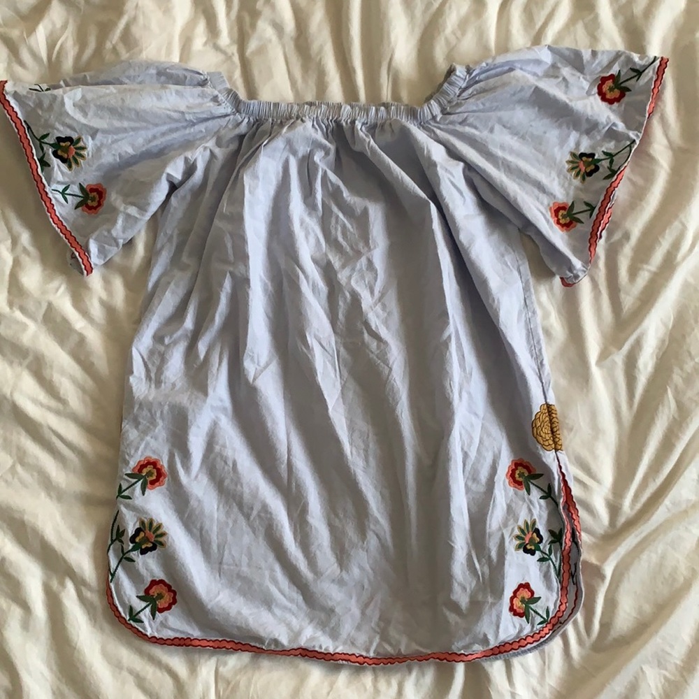Zara off the shoulder blue peasant smock dress